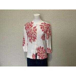 Ann Taylor, 3/4 Sleeve, White And Pink Floral Cardigan, Size: L
